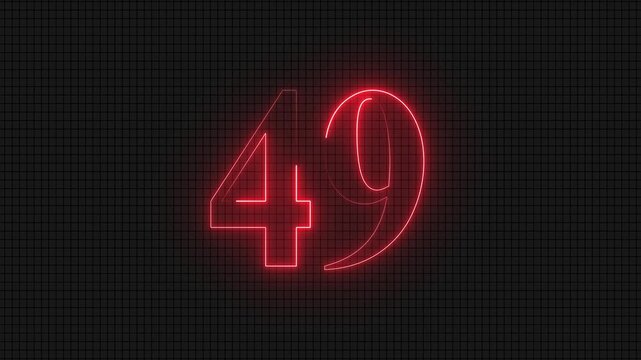Glowing neon red number forty nine on grid
