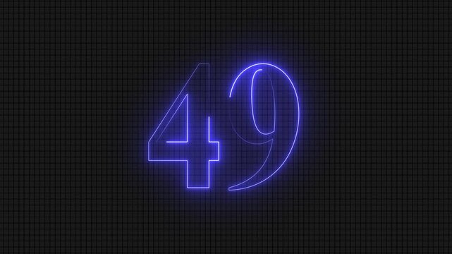 Neon blue number 49 on grid background
