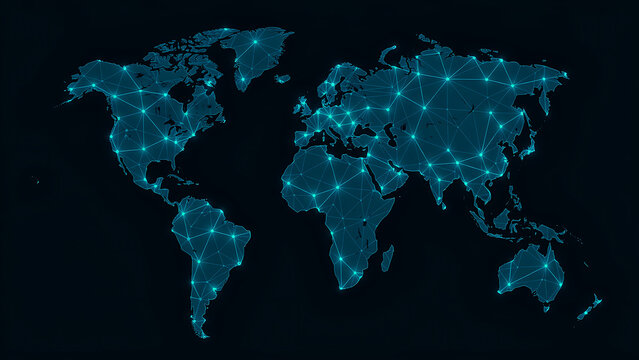 World map with glowing city lights from space at night