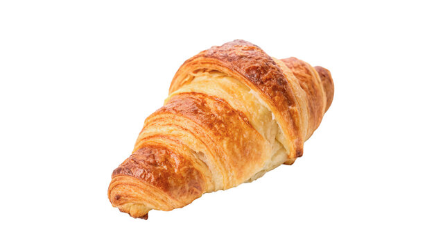 Freshly baked golden French croissant pastry snack isolated on transparent background