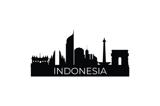 Indonesia Skyline Vector Illustration with Jakarta Buildings, Monas Tower and City Landmarks Silhouette