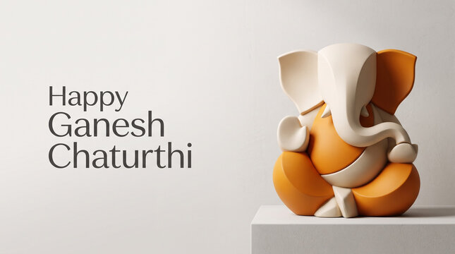 Happy ganesh chaturthi celebration with modern statue and white wall