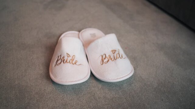 Bride Slippers fluffy white hotel slippers wedding marriage theme
