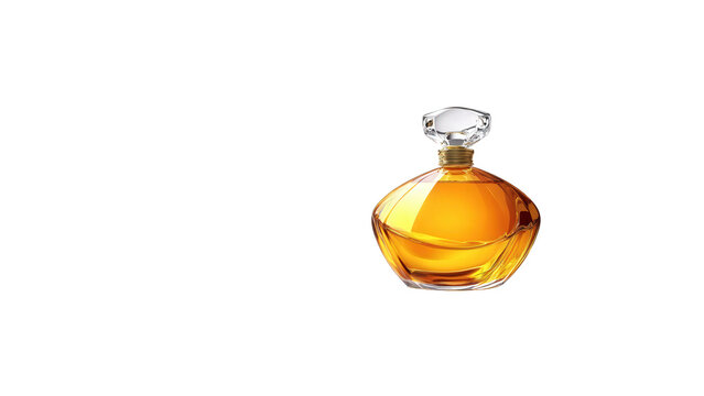 Golden amber perfume bottle isolated on transparent background