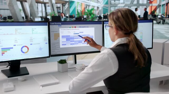 Sales Manager Reviews Lead Scoring Dashboard