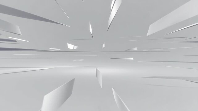 White geometric shards appearing in minimalist style on light background, concept of motion and modern abstraction