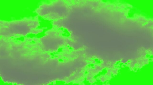 Cinematic dark storm clouds on green screen background. Moody gray smoke effect for compositing. Realistic atmospheric cloud movement for VFX.