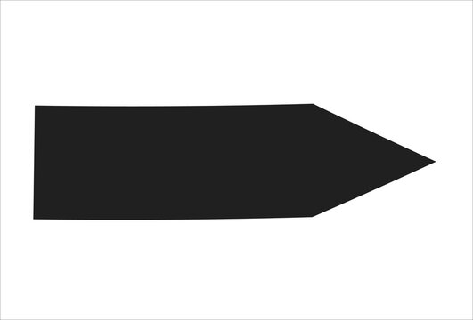 Black geometric arrow pointer shape graphic element on white background with direction sign