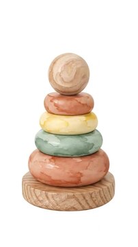 Pastel watercolor wooden ring stacker toy isolated on white background