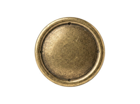 Photorealistic 3d cgi render of gold shiny vintage metal button isolated on background for professional graphic design