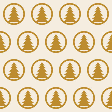 Gold fir tree crest seamless pattern on ivory, Japanese style Christmas background