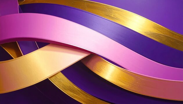 Abstract flowing ribbons in purple pink and gold colors