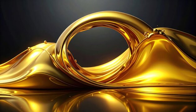 Abstract flowing liquid gold waves forming a circular arch