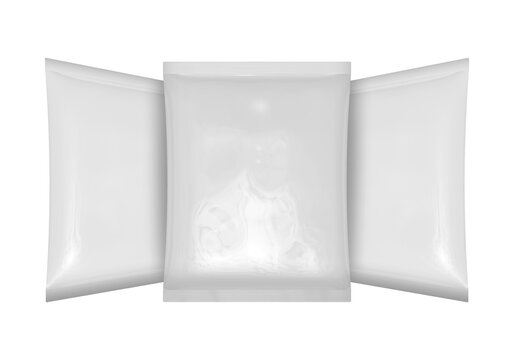 Three Blank White Plastic Sachet Bag Packaging Mockups