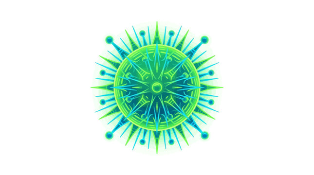 Radiant green and blue microbial cell icon.