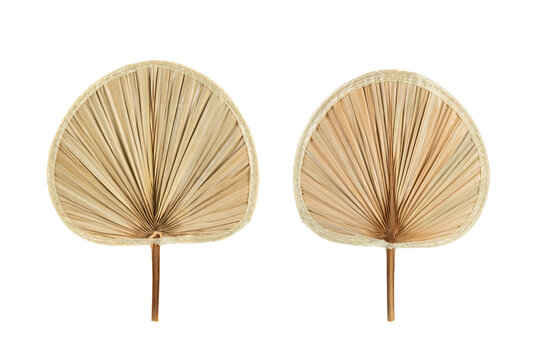 traditional handcrafted palm leaf fan isolated on white background