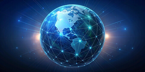 Naklejka premium Digital Earth Globe with Network Connections and Bright Light