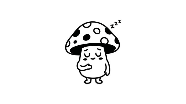Cute cartoon sleeping mushroom character with polka dot cap for children story book illustration art.