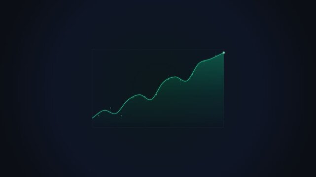 Clean 4K textless data science growth graph animation featuring dynamic regression curve, scatter data points with confidence deviation lines, progressive clip-path suspense reveal, glowing circle mar