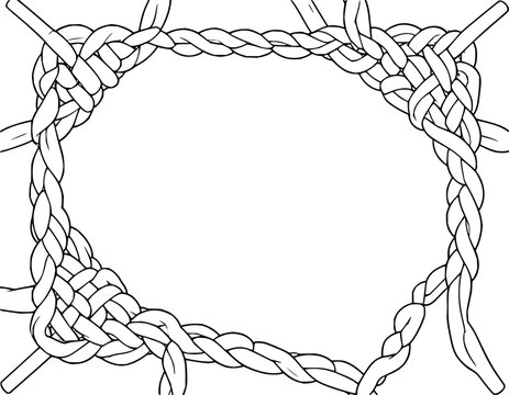 Hand drawn braided rope border frame with empty center copy space for text