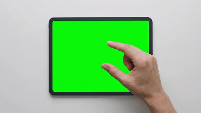 Performing pinch gesture on tablet with green screen top down view