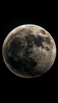 Full moon isolated black background lunar surface crater night sky show detailed gray celestial body with dark mare round orb astronomy theme quiet space scene