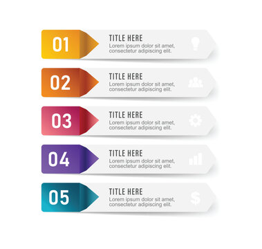 Creative 3D ribbon banner process infographic diagram with 5 numbered options isolated vector template