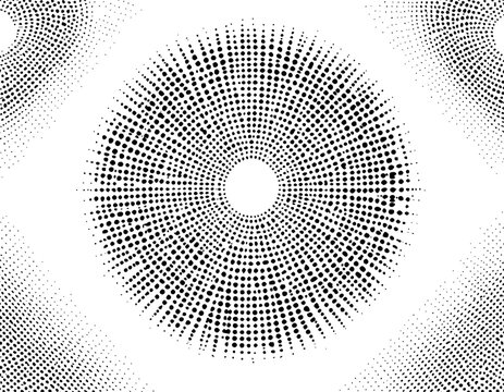 Abstract radial halftone dot pattern in black and white graphic pop art style
