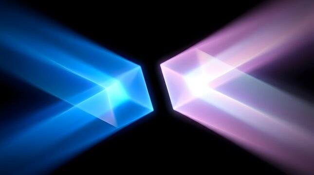 Abstract energy streams of vibrant blue and pink light converging in a dark space