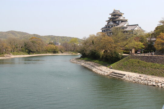 castle and asahi river in okayama in japan 
