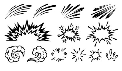 Comic Speed Lines Boom Burst and Explosive Motion Effects Vector Set © MDFAIM
