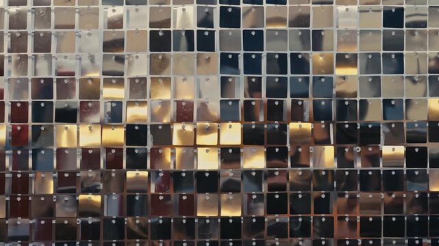 Gold and Silver Sequin Shimmer Wall Backdrop Reflecting Light in Abstract Motion Background