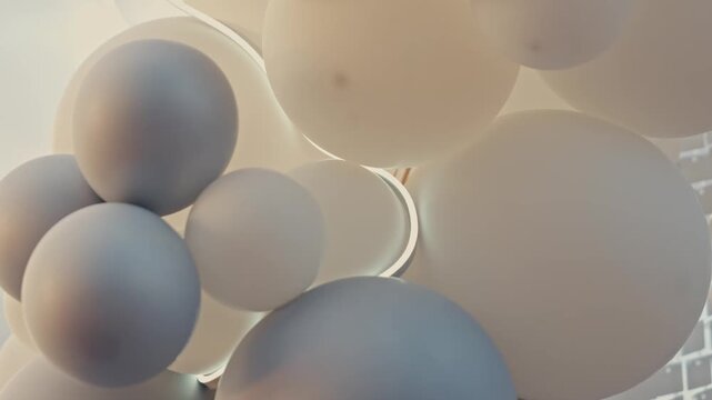 Close Up Abstract Background of White and Pastel Balloons Garland with Soft LED Light Strip Decor