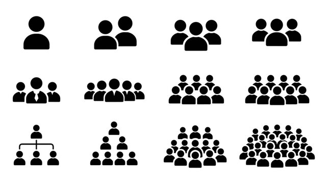 Group of People Icons in Various Sizes.