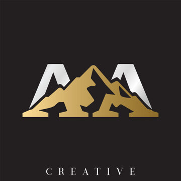  Aa initials Logo Vector Illustration, Minimal Mountain Peak Landscape Emblem, Outdoor Adventure and Nature Symbol, Clean Geometric Logo Design