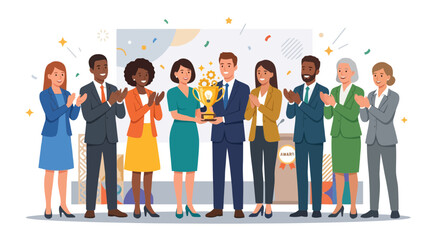 Obraz premium Diverse Team Celebrating Trophy Victory - Business Success and Achievement