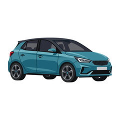 Fototapeta premium Modern Teal Hatchback Car Isolated on White Background, Urban Transportation Concept