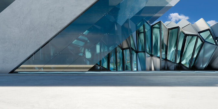 3d rendering modern building facade featuring abstract glass and concrete design