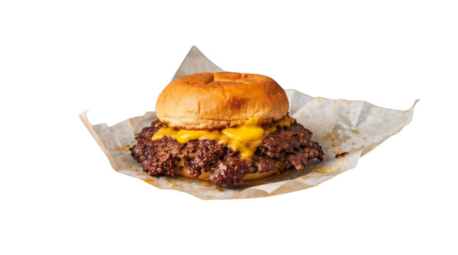 Juicy double cheeseburger served on parchment paper