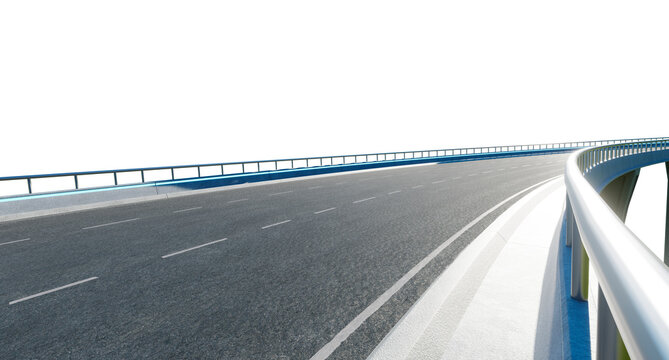3d rendering empty highway curving road with guardrail