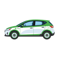 Fototapeta premium Modern Hybrid Car with Green Accents, Eco-Friendly Transportation Concept