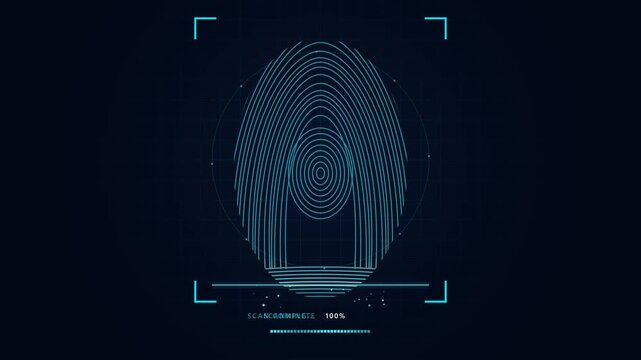 Futuristic biometric security system scanning a digital fingerprint for authentication and access control