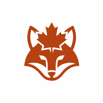 Vector fox head with maple leaf 