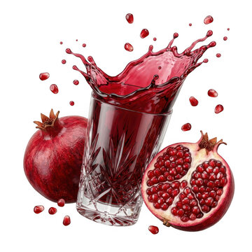 Pomegranate juice splash in glass with seeds isolated on... isolated on a transparent background