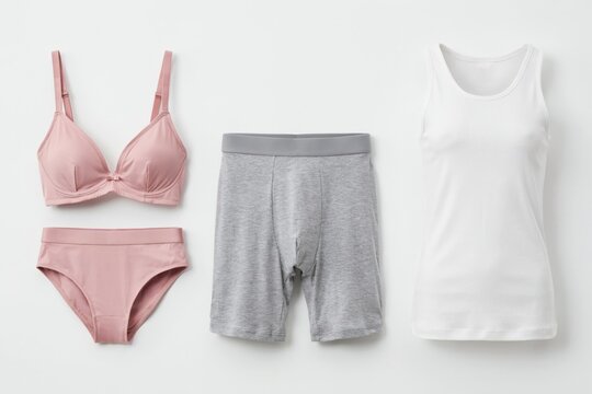 Set of various underwear items for men and women isolated on white background