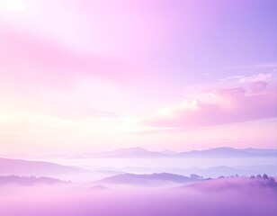 Obraz premium Dreamy pastel-colored mountains and misty valleys at sunrise.