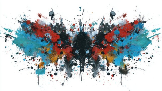 Colorful ink splatter art resembling a butterfly shape.