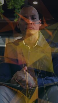 Animation of connections and data processing over businessman in office
