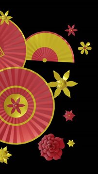 Animation of chinese red and gold pattern with copy space on black background