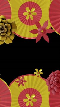 Animation of chinese red and gold pattern with copy space on black background